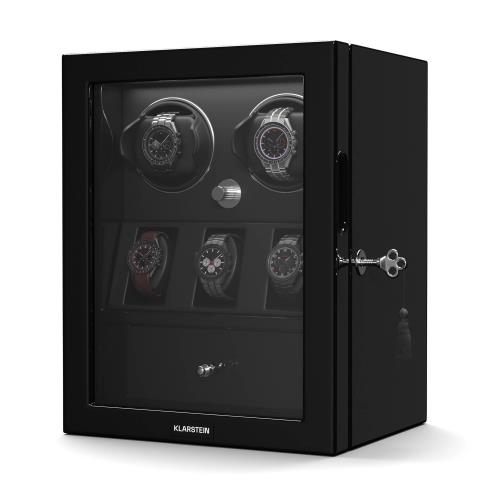 Klarstein ChronoVault rotomat, 2+3 zegarki, wegańska skóra, wysoki połysk, 4 tryby, silnik Mabuchi, LED, zasilacz sieciowy