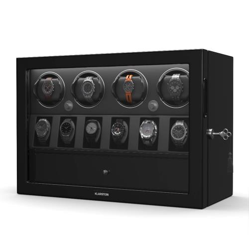 Klarstein ChronoVault rotomat, 4+6 zegarki, wegańska skóra, wysoki połysk, 4 tryby, silnik Mabuchi, LED, zasilacz sieciowy