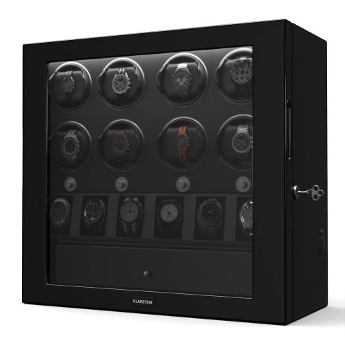 Klarstein ChronoVault rotomat, 6+8 zegarków, wegańska skóra, wysoki połysk, 4 tryby, silnik Mabuchi, LED, zasilacz sieciowy