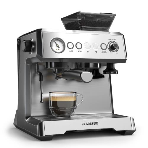 Klarstein Maszyna do espresso GrandPresso, precyzyjny młynek, dysza parowa, portafiltr, wskaźnik ciśnienia, 20 barów