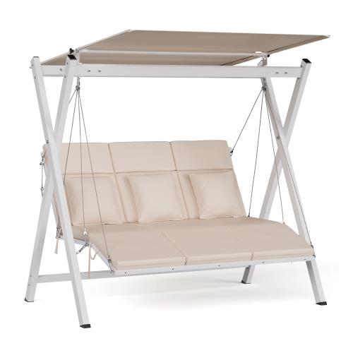 Blumfeldt FlexiSwing huśtawka ogrodowa w stylu Hollywood 3-osobowa Regulowane oparcie + daszek Odporność na warunki atmosferyczne