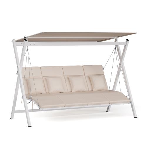 Blumfeldt FlexiSwing huśtawka ogrodowa w stylu Hollywood 4-osobowa Regulowane oparcie + daszek Odporność na warunki atmosferyczne