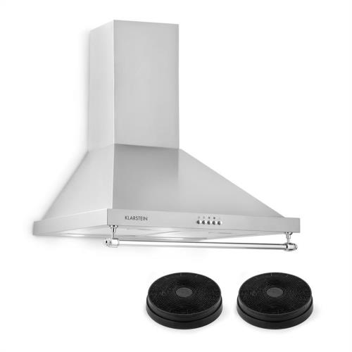 Klarstein Montblanc, zestaw do zmiany trybu na tryb recyrkulacji, okap przyścienny i 2 filtry węglowe, 610 m³/h, 165 W, 2 x 1,5 W, kolor srebrnoszary