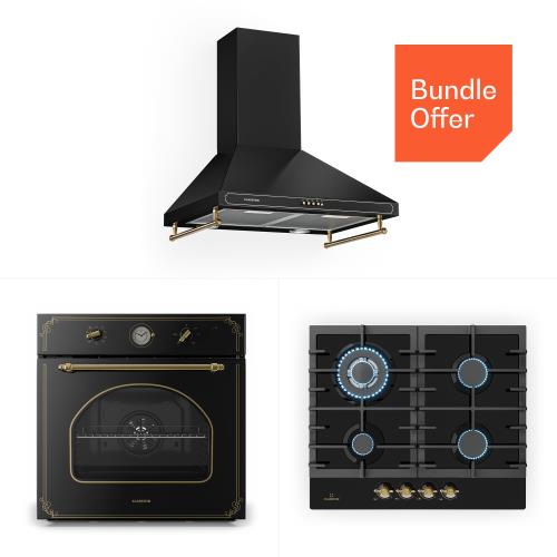 Klarstein Victoria 60 Zestaw Trójnikowy Gazowy, Płyta gazowa, Piekarnik, Okap kuchenny