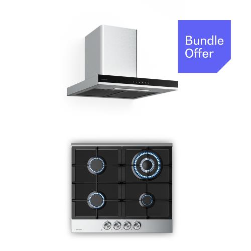 Klarstein Verosteel płyta gazowa + Verosteel okap kominowy | stal nierdzewna | 60 cm