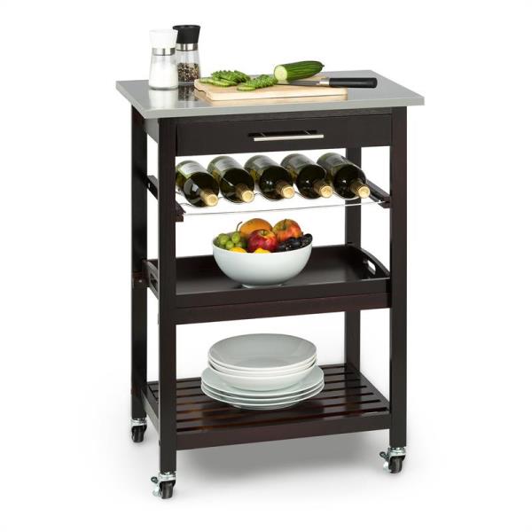 Klarstein Vermont, wózek do serwowania, wózek kuchenny, 5 półek, drewno, stal nierdzewna, mobilny