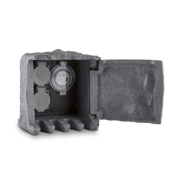 Waldbeck Timer Rock, gniazdo ogrodowe, wtykowe, podwójne, rozgałęziacz, 5 m, zegar sterujący, skała granitowa