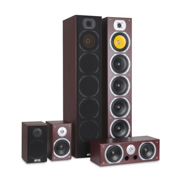 Auna V9B, zestaw kolumn surround, 5 kolumn, 440 W RMS, kolor mahon