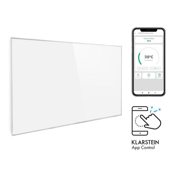 Klarstein Wonderwall 960 Smart, panel grzewczy na podczerwień, 80 x 120 cm, 960 W, tygodniowy programator czasowy, IP24, biały