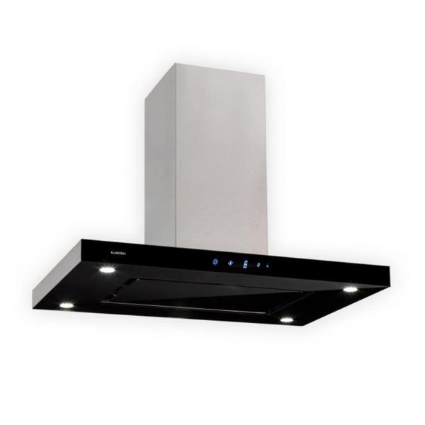 Klarstein Valeria, okap kuchenny wyspowy, 90 cm, 650 m³/h, panel dotykowy, klasa energetyczna A, LED, szkło, stal szlachetna, kolor czarny