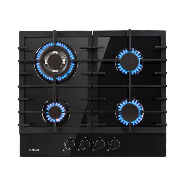 Klarstein Ignito 4, płyta gazowa, 4 palniki Sabaf, szkło ceramiczne, czarna