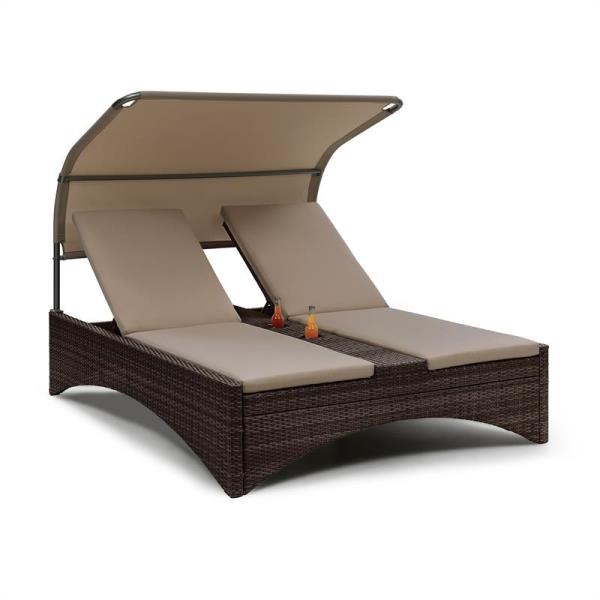 Blumfeldt Eremitage Double Lounger, leżak ogrodowy, 2-osobowy, leżanka, aluminium, rattan