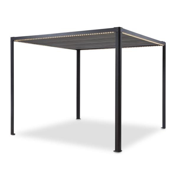Blumfeldt Pantheon RemoteShade Ambient, altana ogrodowa, pawilon, elektrycznie otwierany dach, 3 x 3 m, oświetlenie LED
