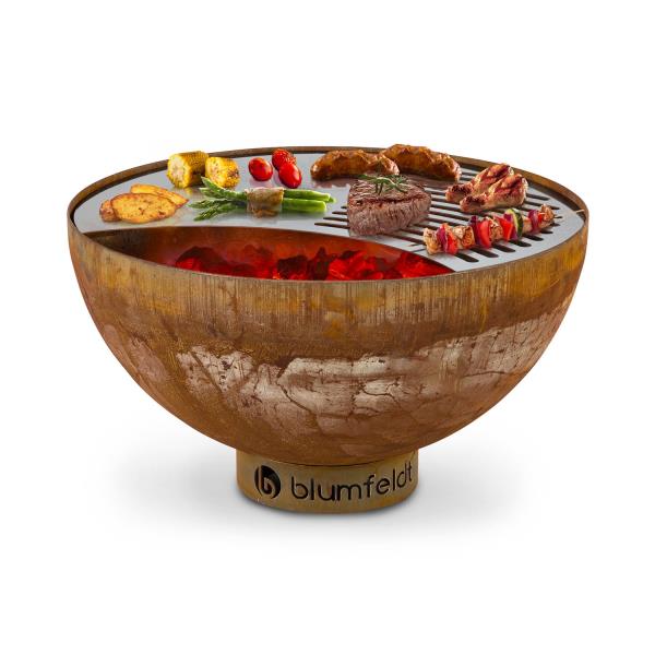Blumfeldt Savage, palenisko ogrodowe z grillem, Ø 60,5 cm, stal, pokrowiec , kolor rdzy