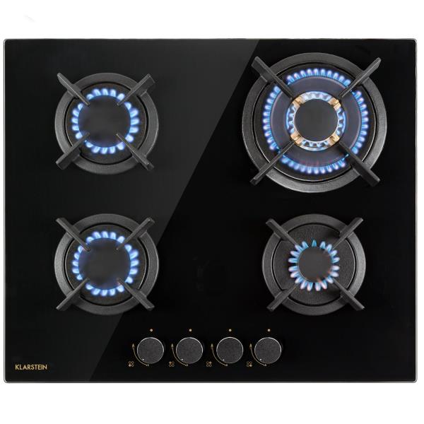 Klarstein Goldflame 4, płyta gazowa, 4 palniki z mosiądzu, szkło ceramiczne
