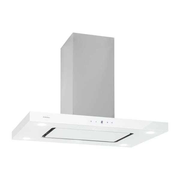 Klarstein Valeria, okap kuchenny wyspowy, 90 cm, 650 m³/h, panel dotykowy, klasa energetyczna A, LED, szkło, stal szlachetna, kolor biały