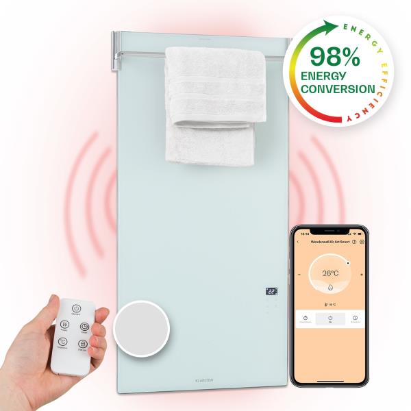 Klarstein Hot Spot Crystal Spotless Smart, panel grzewczy na podczerwień, 750 W, aplikacja, kolor biały