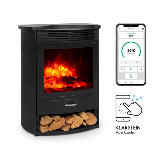 Klarstein Bormio S Smart, kominek elektryczny, 950/1800 W, termostat, timer tygodniowy, czarny