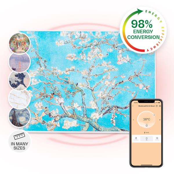 Klarstein Wonderwall Air Art Smart, panel grzewczy na podczerwień, grzejnik, 80 x 60 cm, 500 W, aplikacja, kwiaty