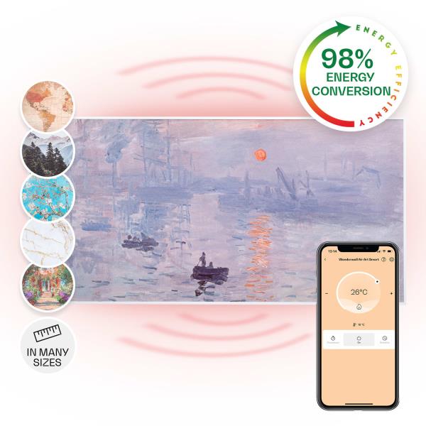 Klarstein Wonderwall Air Art Smart, panel grzewczy na podczerwień, grzejnik, 120 x 60 cm, 700 W, aplikacja