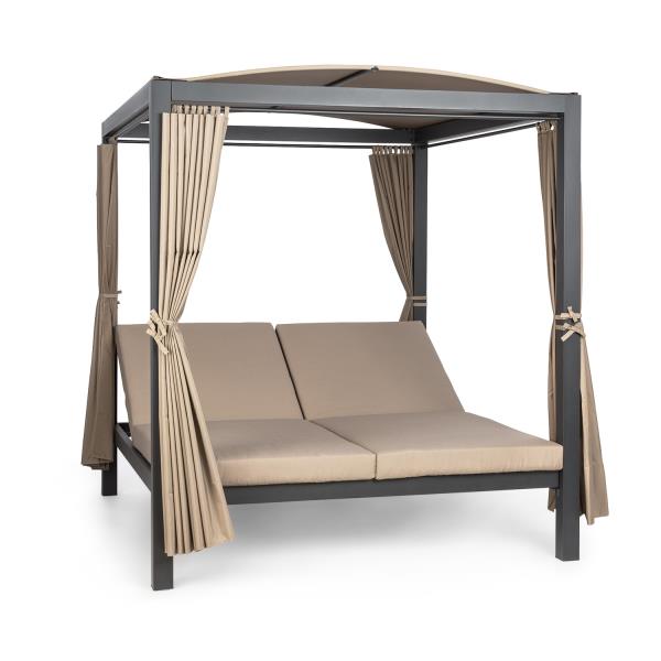 Blumfeldt Eremitage Double XL, leżak ogrodowy, 2-osobowy, leżanka, stal, dach przeciwsłoneczny, zasłonki