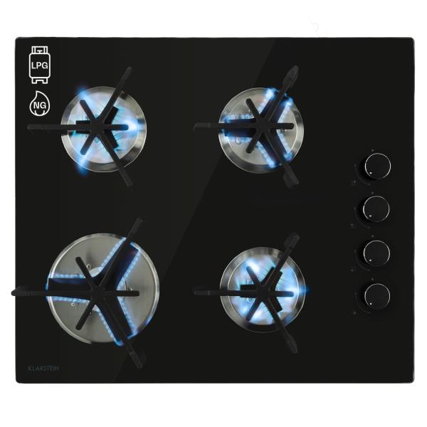 Klarstein Trifecta 4, płyta gazowa, 4 palniki Triangle, szkło ceramiczne