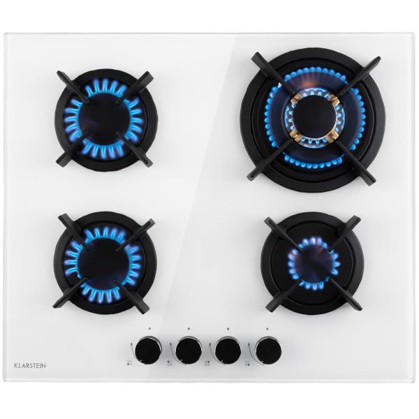 Klarstein Goldflame 4, płyta gazowa, 4 palniki z mosiądzu, szkło ceramiczne