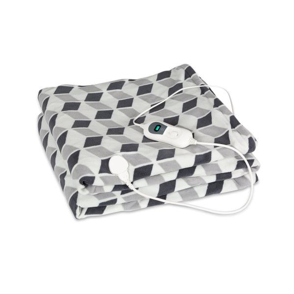 Klarstein Dr. Watson XXL, koc elektryczny, 120 W, 200 x 180 cm, miękki polar, motyw rombów, szary