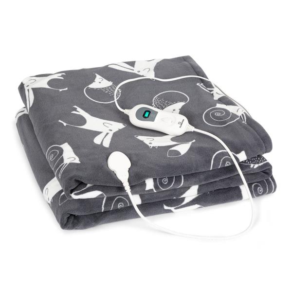 Klarstein Dr. Watson XXL, koc elektryczny, 120 W, 200 x 180 cm, miękki polar, motyw zwierząt, antracytowy