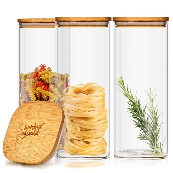 Klarstein Zestaw kwadratowych pojemników z pokrywkami bambusowymi, 3 szt., hermetyczne, pierścienie silikonowe, 10 x 20,5 x 10 cm, 1500 ml