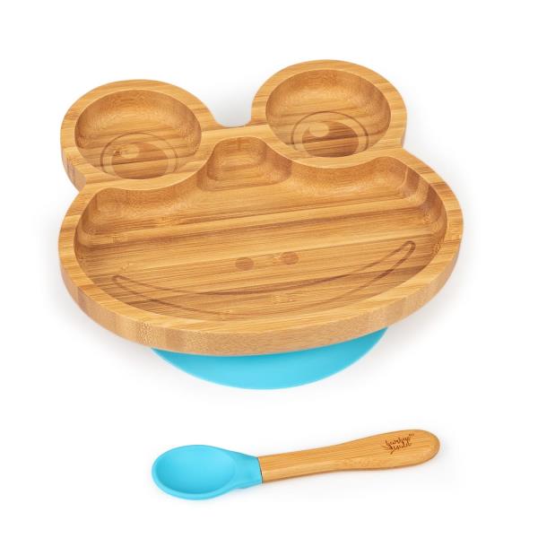 Klarstein Zestaw naczyń dla dzieci, talerzyk bambusowy z przyssawką + łyżka, 250 ml, 18 x 18 cm