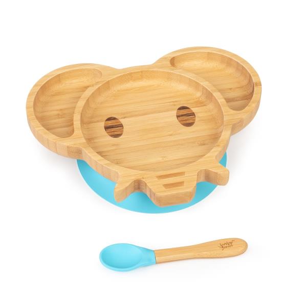 Klarstein Zestaw naczyń dla dzieci, talerzyk bambusowy z przyssawką + łyżka, 250 ml, 18 x 18 cm