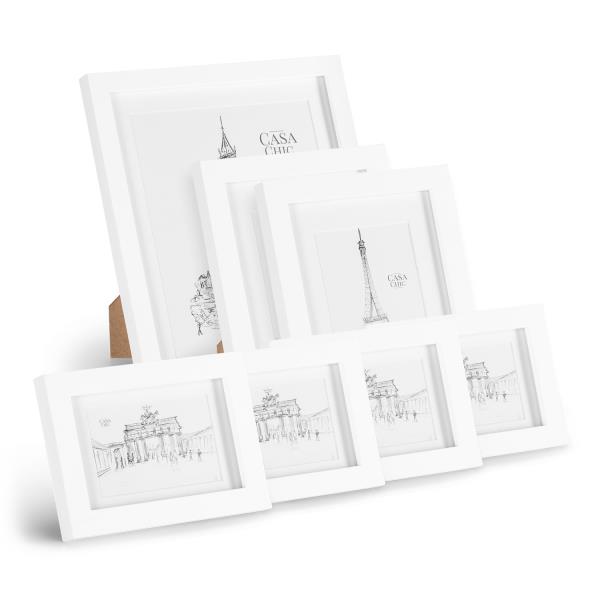 Casa Chic Chalcot, ramka na zdjęcia, zestaw 7 sztuk, 3 rozmiary, prostokątna, passe-partout, drewno