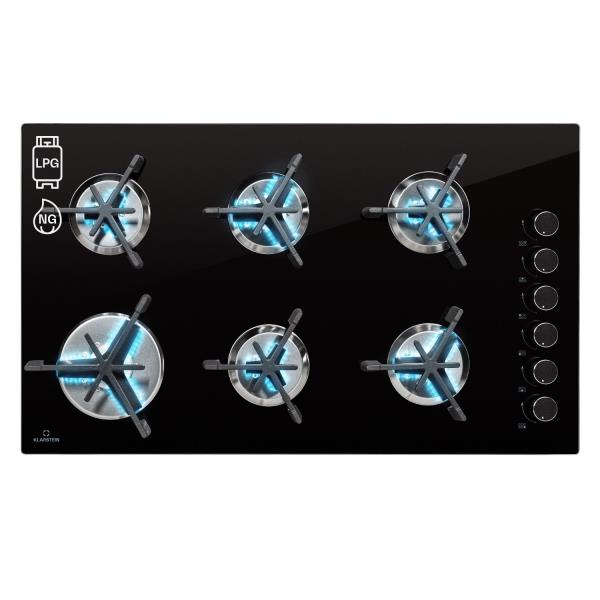 Klarstein Trifecta 6, płyta gazowa, 6 palników, palnik o dużej mocy, standardowy i dodatkowy, szkło ceramiczne
