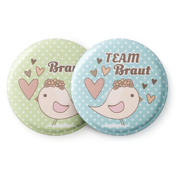 Spielehelden Przypinki z motywem ptaszka I na wieczór panieński, 20 szt., 5,6 cm, bardzo duże, prezent na wieczór panieński, język niemiecki