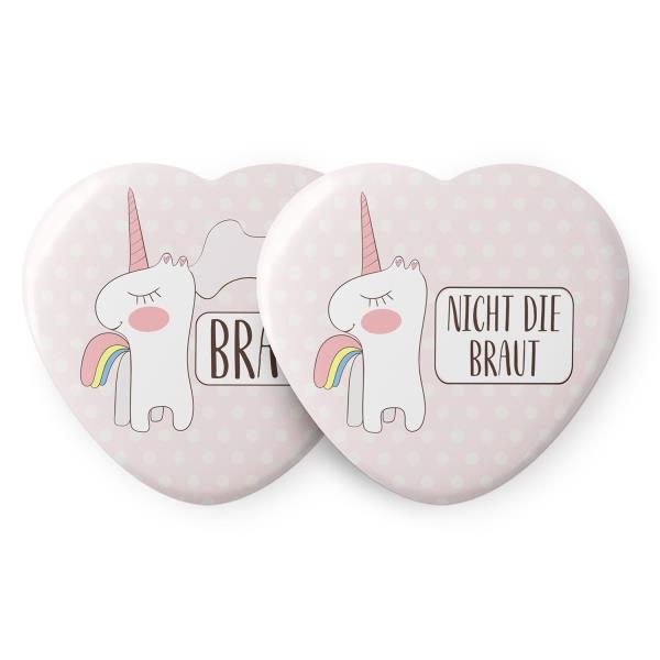 Spielehelden Przypinki w kształcie serca z motywem jednorożca na wieczór panieński, 12 szt., 5,6 cm, bardzo duże, prezent na wieczór panieński, język niemiecki