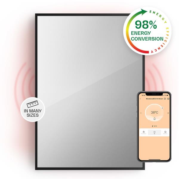 Klarstein La Palma 750 Smart, panel grzewczy na podczerwień 2 w 1, grzejnik, 85 x 60 cm, 750 W, lustrzany front