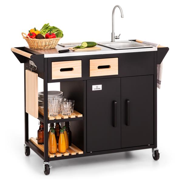 Klarstein Jersey, kuchnia ogrodowa, zlew, stal nierdzewna, przenośna, pokrowiec przeciwdeszczowy