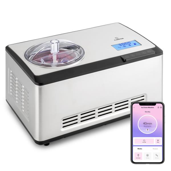 Klarstein Dolce Bacio Smart, maszynka do lodów/jogurtownica, sprężarka, 2 l, Wi-Fi, sterowanie dotykowe, stal szlachetna