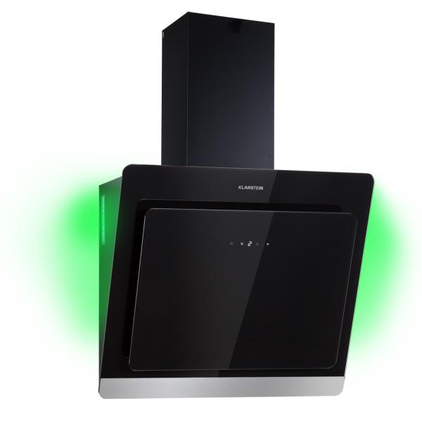 Klarstein Aurora 60, okap kuchenny przyścienny, 60 cm, 550 m³/h, skośny, oświetlenie ambientowe, klasa energetyczna A++