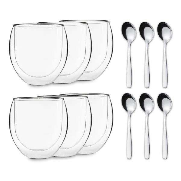 Feelino DUOS Jumbo, szklanki termiczne z podwójną ścianką, z łyżeczkami, 6 x 310 ml