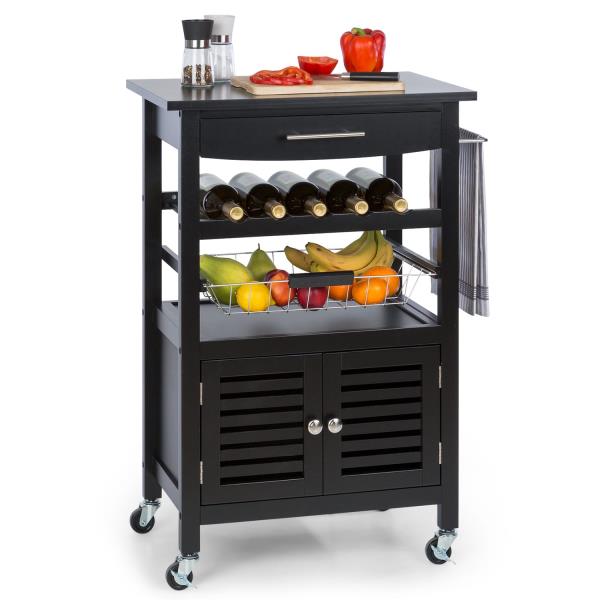 Klarstein Louisiana, wózek do serwowania, wózek kuchenny, 5 półek, drewno, uchwyt na ręczniki, mobilny