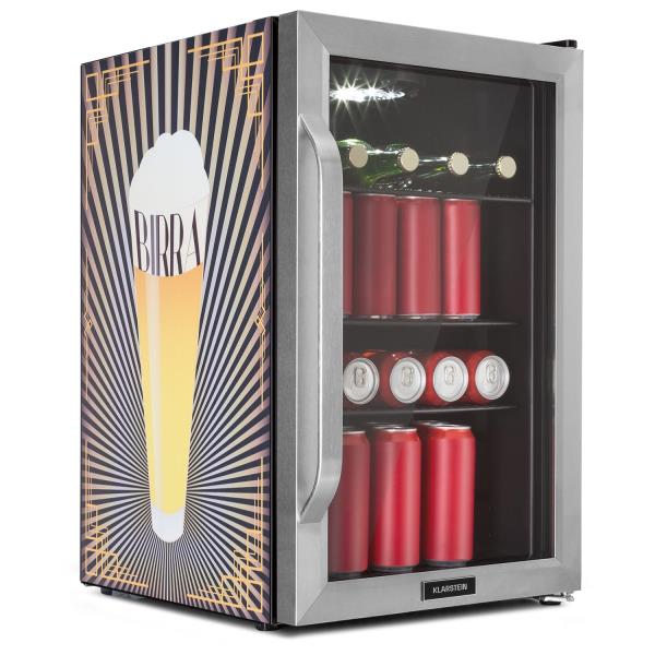 Klarstein Beersafe 70 Birra Edition, lodówka na napoje, chłodziarka, 70 l, 3 półki, panoramiczne szklane drzwi, stal nierdzewna