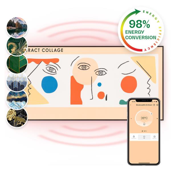 Klarstein Wonderwall Air Art Smart, panel grzewczy na podczerwień, grzejnik, 60 x 120 cm, 700 W, montaż na ścianie, aplikacja, motyw abstrakcyjny