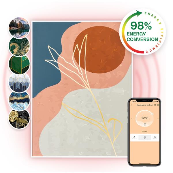 Klarstein Wonderwall Air Art Smart, panel grzewczy na podczerwień, grzejnik, 60 x 80 cm, 500 W, montaż na ścianie, aplikacja, złote linie