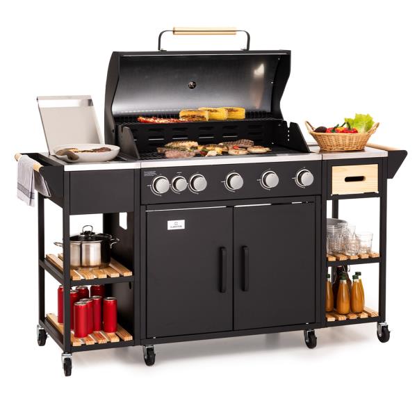 Klarstein Jersey, kuchnia ogrodowa z grillem gazowym, 20,7 kW, palniki 5 + 1, przenośna, pokrowiec przeciwdeszczowy