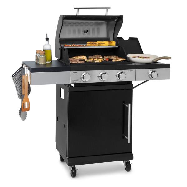 Klarstein Valdosta 3.1, grill gazowy, 3 palniki o mocy 2,8 kW + boczny palnik o mocy 2,5 kW, stal nierdzewna, przenośny