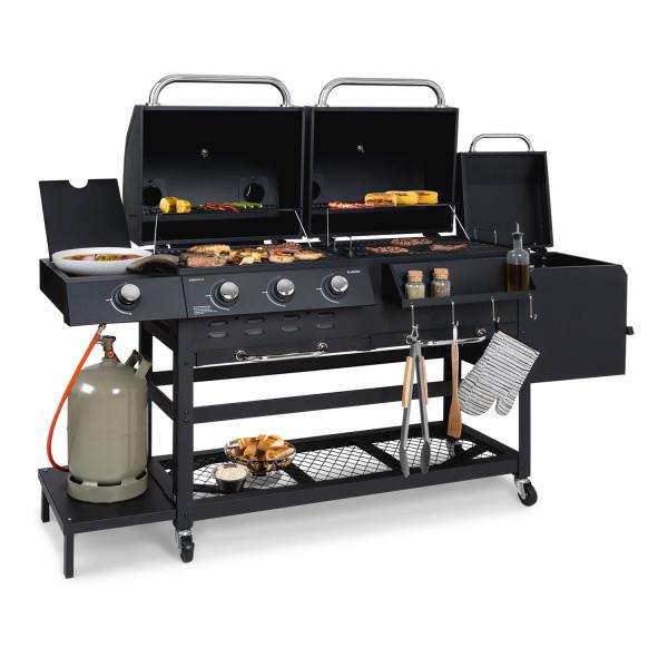 Klarstein Kingsville Smoker, grill gazowo-węglowy, wędzarnia, 13,5 kW, 3 + 1 palniki