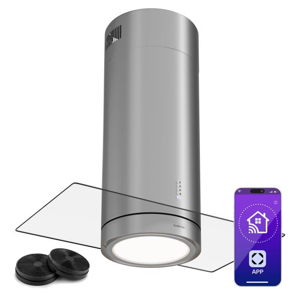 Klarstein Beretta Premium Smart, okap kuchenny wyspowy, 544 m³/h, aplikacja, wyciąg/pochłaniacz, LED, filtr węglowy