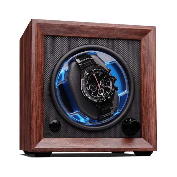 Klarstein Brienz 1, rotomat do zegarków, 1 zegarek, 4 tryby, wygląd drewna, niebieskie oświetlenie
